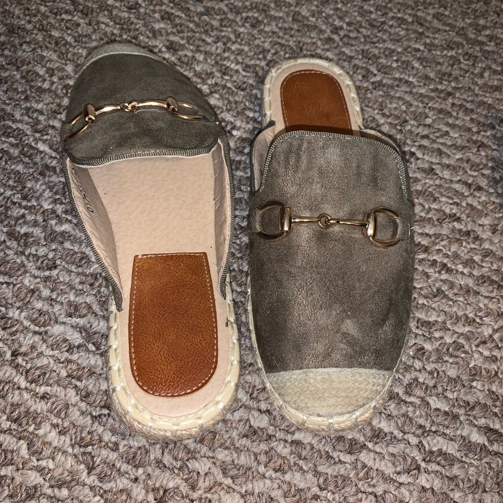 Olive green slip on shoes